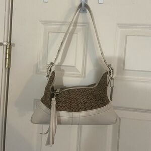 Coach Brown and Cream Signature Shoulder Bag